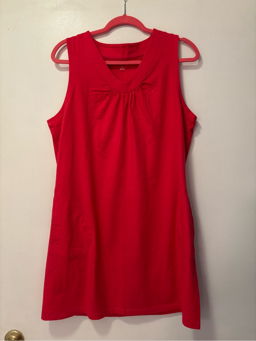 Lands' End Bright Coral V-Neck Gathered Dress or Coverup
